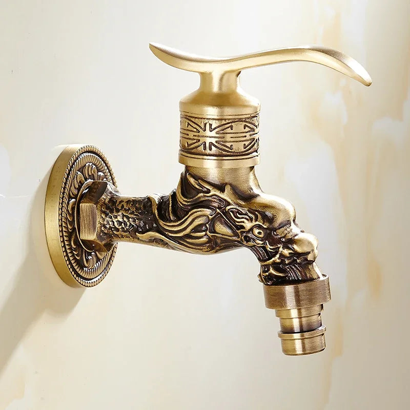 Decorative Brass Outdoor Faucet Garden Bibcock Tap Antique Retro Bathroom Washing Machine Faucet Balcony Antique Mop Taps Luxury