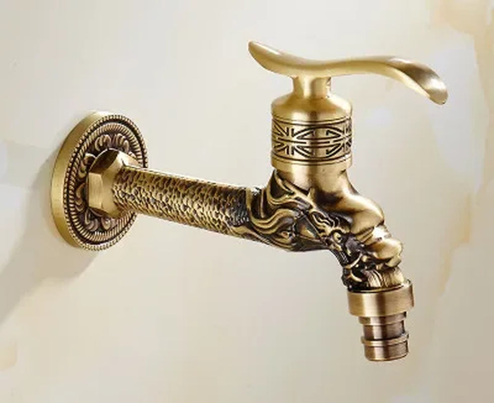 Decorative Brass Outdoor Faucet Garden Bibcock Tap Antique Retro Bathroom Washing Machine Faucet Balcony Antique Mop Taps Luxury