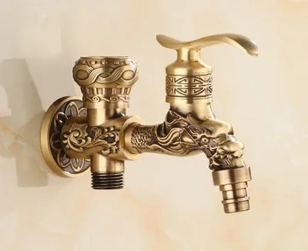 Decorative Brass Outdoor Faucet Garden Bibcock Tap Antique Retro Bathroom Washing Machine Faucet Balcony Antique Mop Taps Luxury