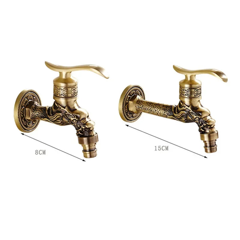 Decorative Brass Outdoor Faucet Garden Bibcock Tap Antique Retro Bathroom Washing Machine Faucet Balcony Antique Mop Taps Luxury