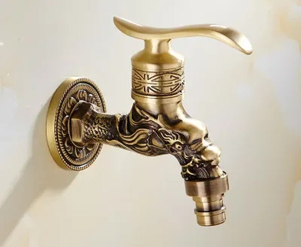 Decorative Brass Outdoor Faucet Garden Bibcock Tap Antique Retro Bathroom Washing Machine Faucet Balcony Antique Mop Taps Luxury