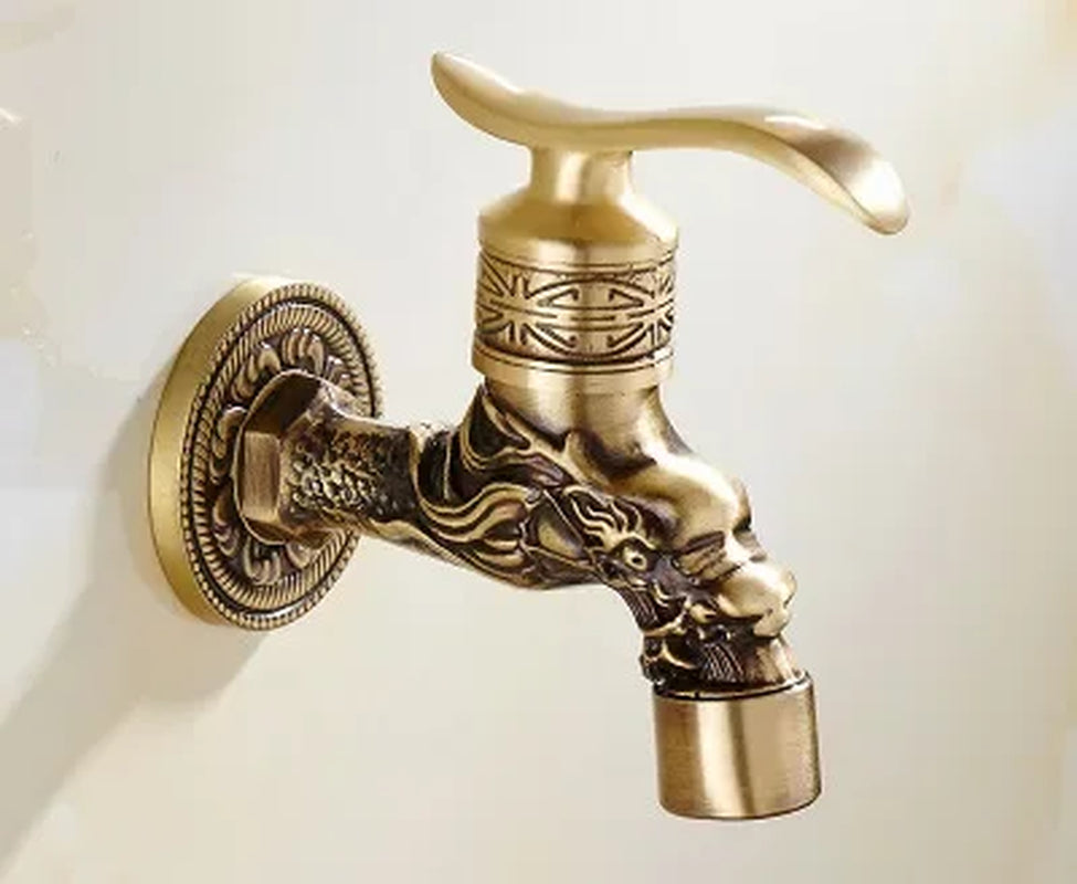 Decorative Brass Outdoor Faucet Garden Bibcock Tap Antique Retro Bathroom Washing Machine Faucet Balcony Antique Mop Taps Luxury