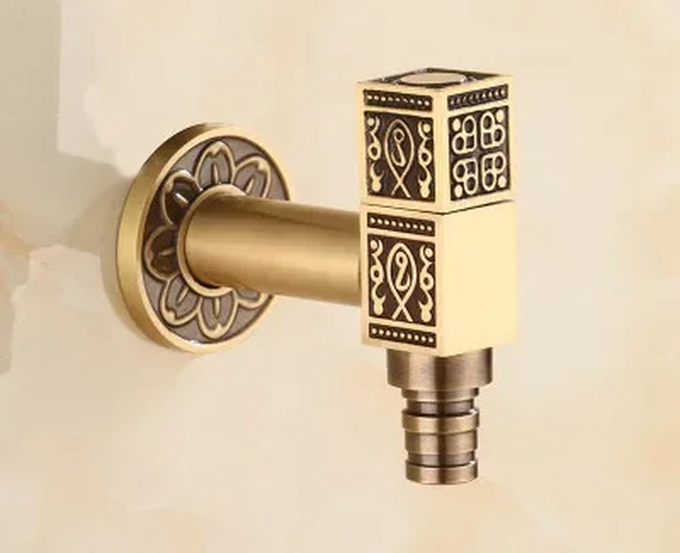 Decorative Brass Outdoor Faucet Garden Bibcock Tap Antique Retro Bathroom Washing Machine Faucet Balcony Antique Mop Taps Luxury