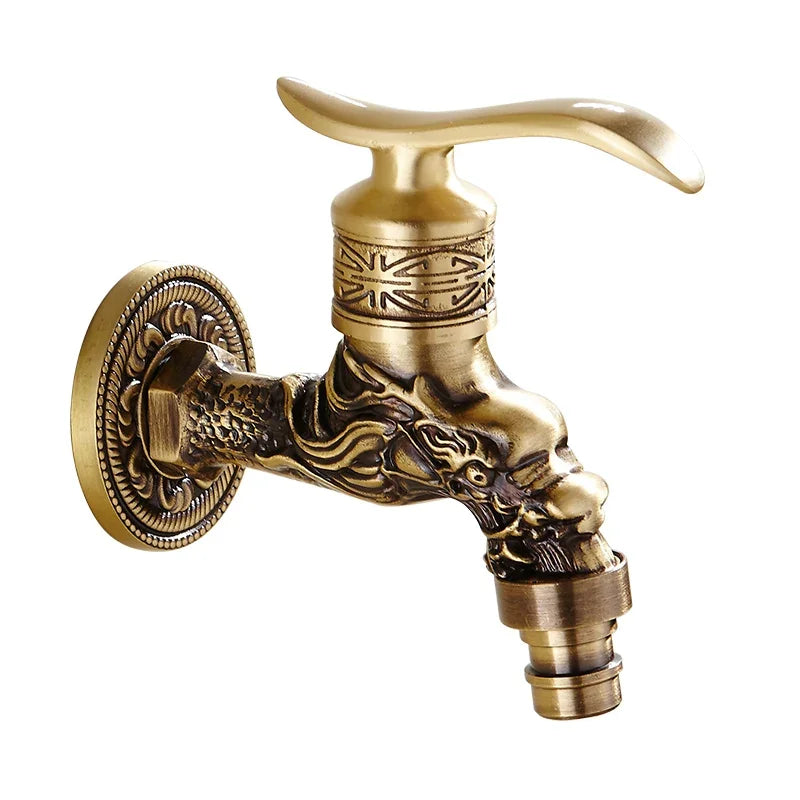 Decorative Brass Outdoor Faucet Garden Bibcock Tap Antique Retro Bathroom Washing Machine Faucet Balcony Antique Mop Taps Luxury