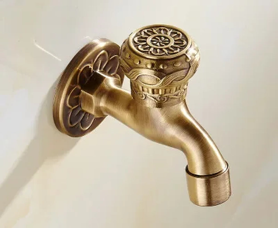Decorative Brass Outdoor Faucet Garden Bibcock Tap Antique Retro Bathroom Washing Machine Faucet Balcony Antique Mop Taps Luxury