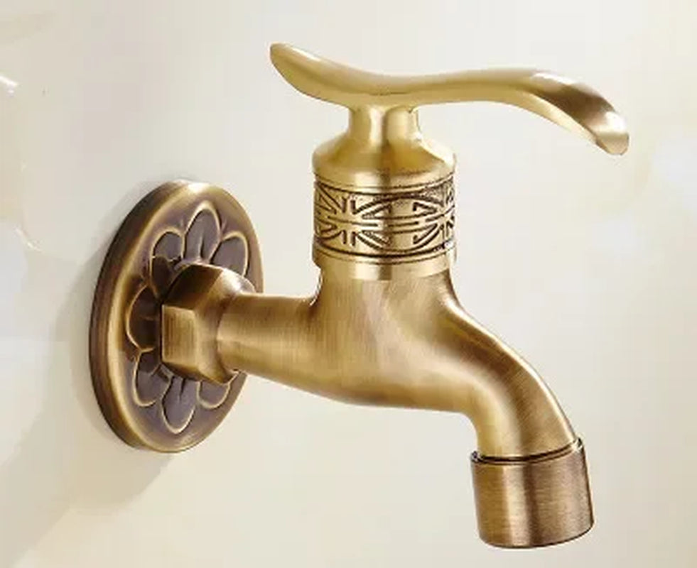 Decorative Brass Outdoor Faucet Garden Bibcock Tap Antique Retro Bathroom Washing Machine Faucet Balcony Antique Mop Taps Luxury