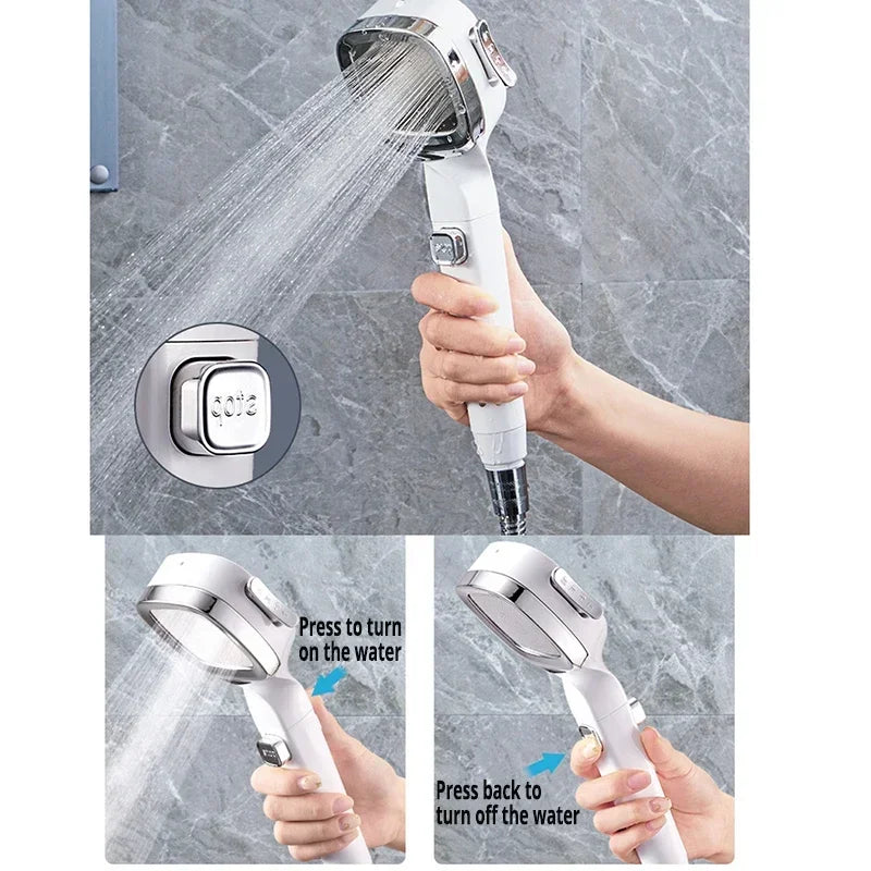 3-in-1 Hochdruck Duschkopf mit Massagefunktion - Verstellbarer Wasserstrahl und Ein-Schlüssel-Stopp für Ihr Traumbad